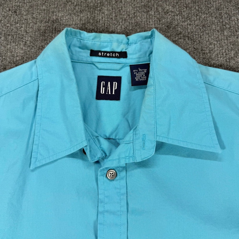Gap Men Large Blue Stretch Cotton Short Sleeve Button Down Shirt Turquoise #4091